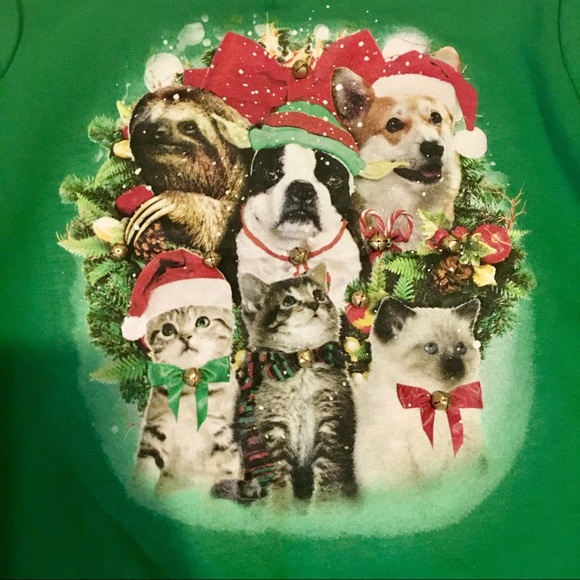 NWT green cropped dog & cat Christmas sweatshirt - Picture 9 of 9